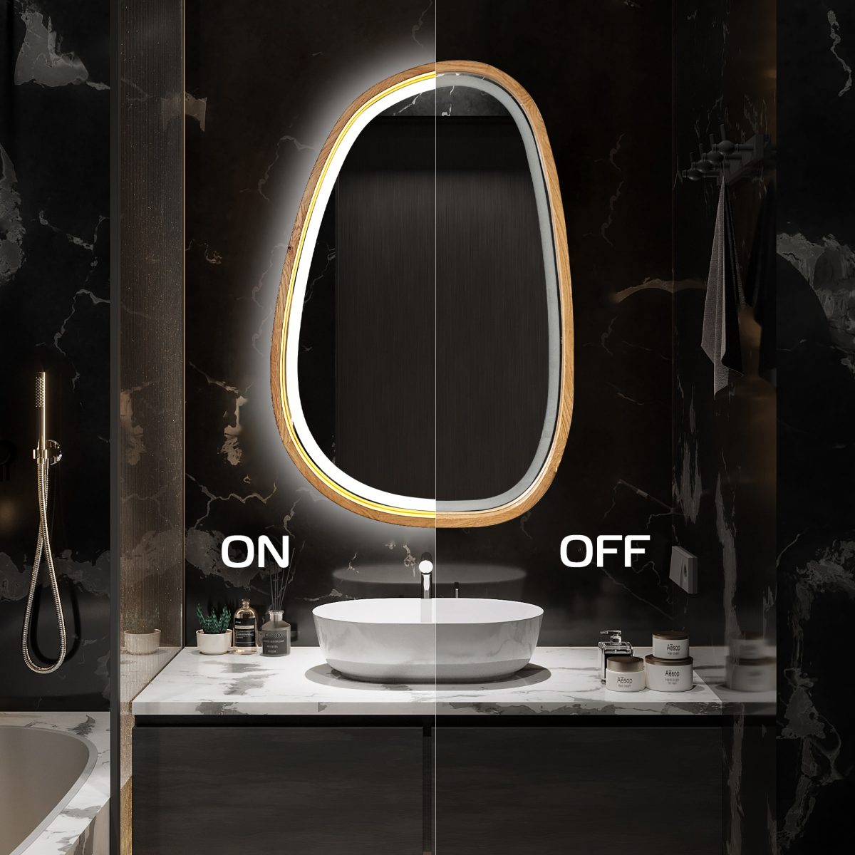 Asymmetrischer Spiegel mit LED-Beleuchtung Dali – Bild 11