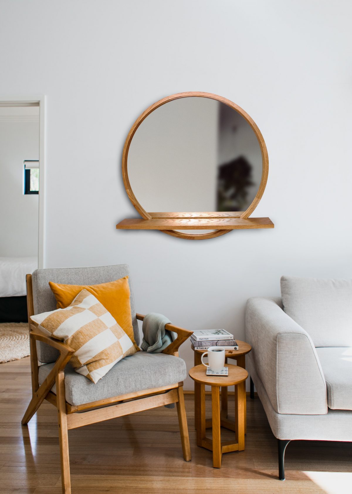 Round mirror with shelf Sunrise - Image 1