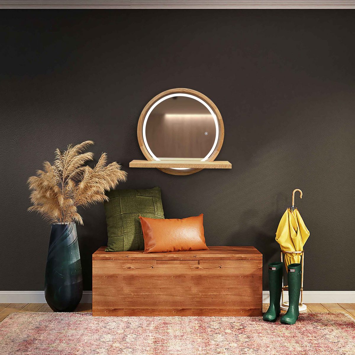 LED Round mirror with shelf Sunrise - Image 1