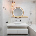 LED Round mirror with asymmetrical shelf Sunset