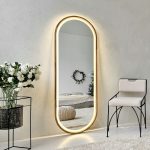 Growth mirror capsule with LED lighting in a wooden frame