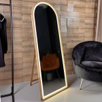 Arch mirror with LED lighting in a wooden frame